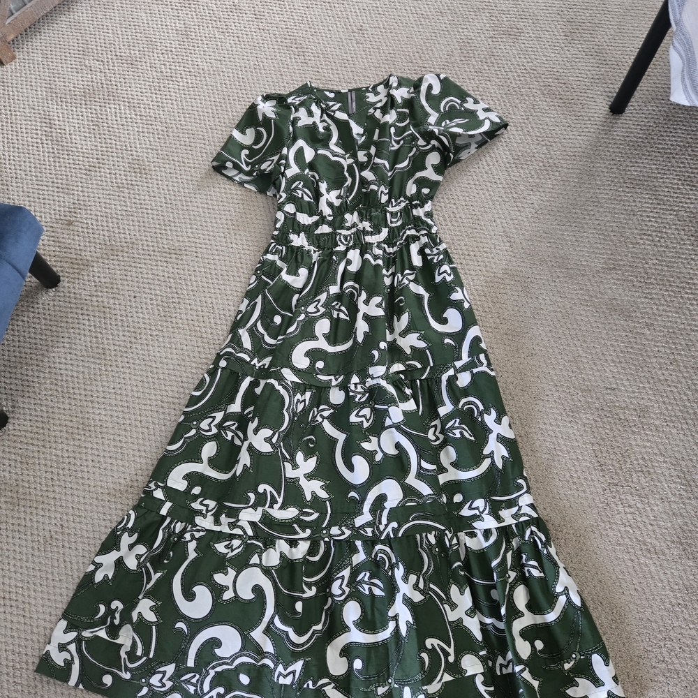 Anthropologie Green and White Maxi Dress